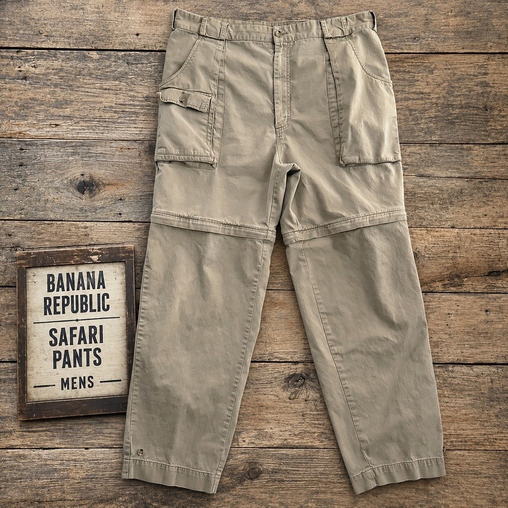 Banana Republic Mens Safari Convertible Zip Off Cargo Pants Khaki Tan Size 40x32